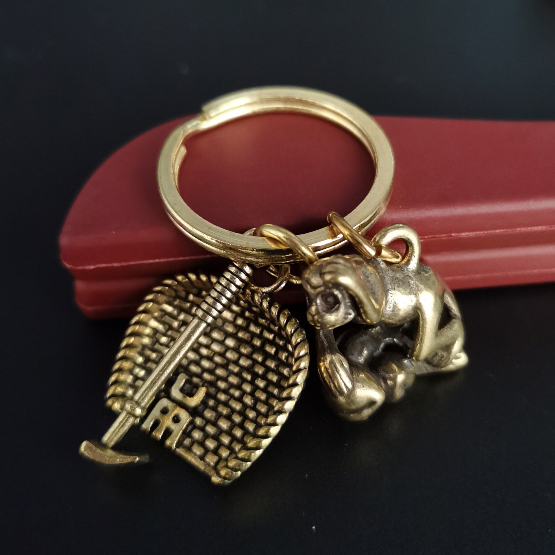 网红现货手工黄铜葫芦簸箕锄头金属挂件中国风簸箕犁耙汽车钥匙扣