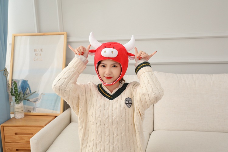 批发 彩色牛头套帽子 毛绒头套拍照道具写真道具卡通头套摄影道具