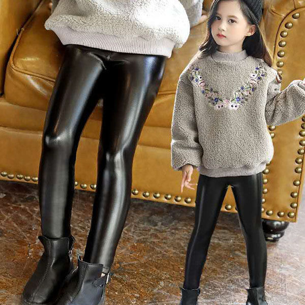 男童女童装pu皮裤2018新款韩版中大童休闲紧身保暖螺纹打底皮裤潮