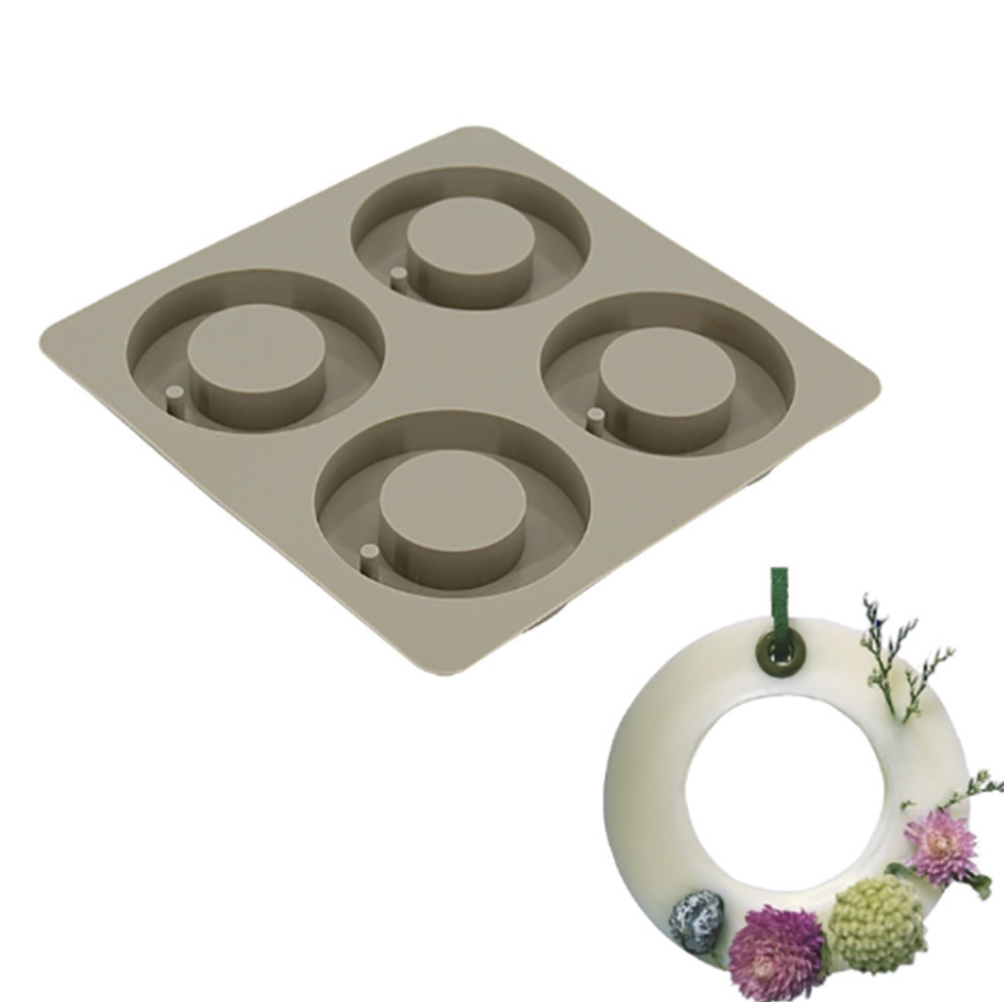 蜡片模具diy硅胶模具香薰石膏手工皂模具4连圆形镂空硅胶香薰