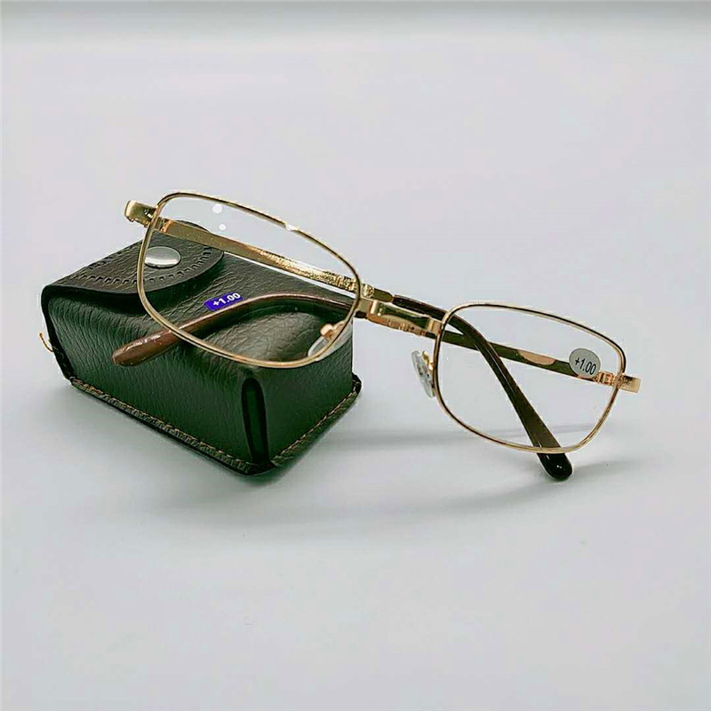 折叠便携带盒老花镜金属全框树脂片男女士复古时尚老花眼镜