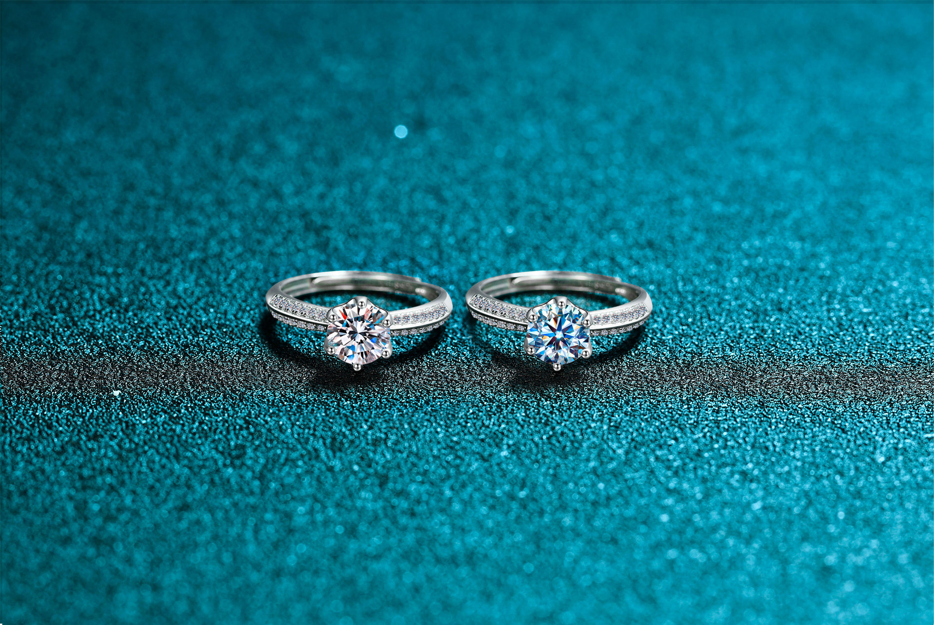 s925纯银半壁江山莫桑钻六爪戒指女镶嵌满钻求钻戒个性直播戒环