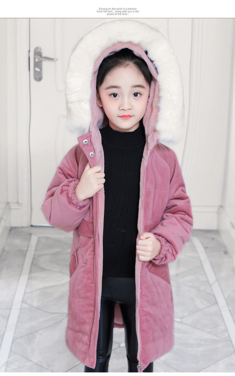 女童中长款棉袄2019新款冬装女中大童加绒加厚棉衣外套女孩袄子韩