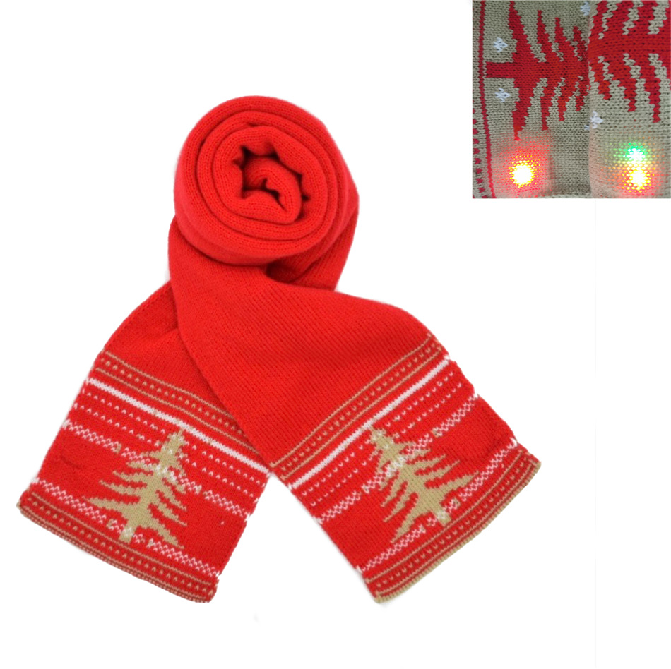 秋冬圣诞节围巾饰品礼物 led发光围巾 针织欧美加厚圣诞围脖围巾