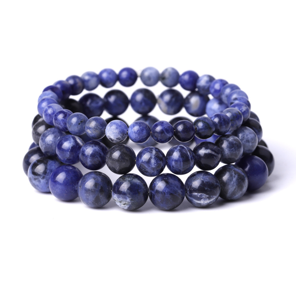 a级天然石头蓝纹石串珠手链 厂家直销 跨境亚马逊情侣手饰热销