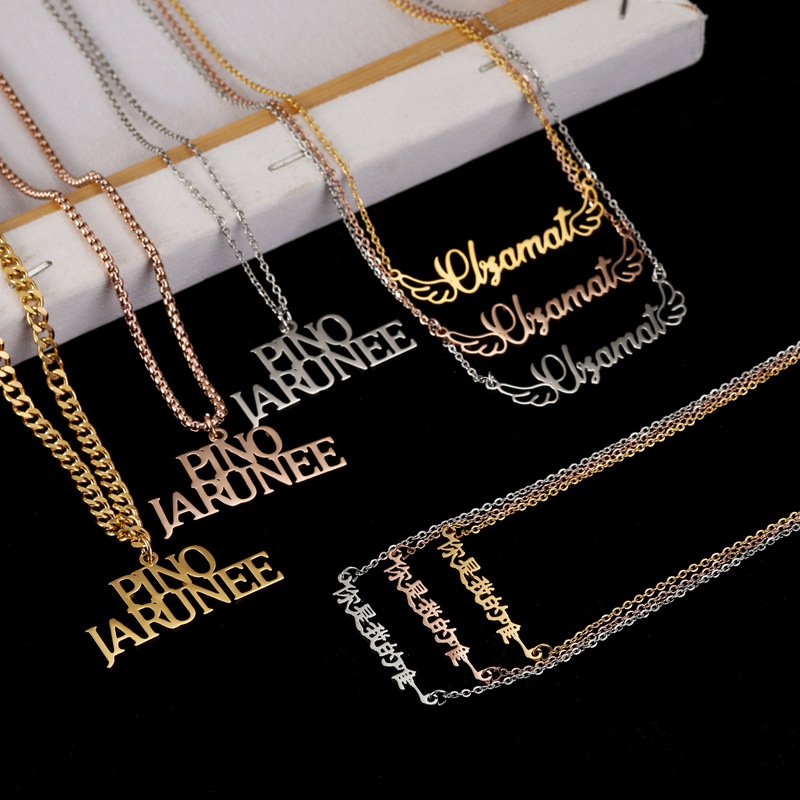 Diy English Name Stainless Steel Letter Necklace Custom 18K Golden Clavicle Chain Valentine's Day Gift One Piece Formulation