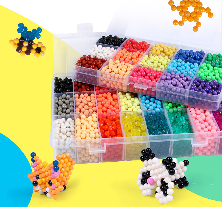 工厂批发水雾魔法珠动物套装儿童diy创意拼图拼板玩具