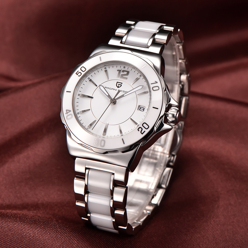 pagani design/伯佳尼 时尚休闲陶瓷日历石英女士手表 一件代发