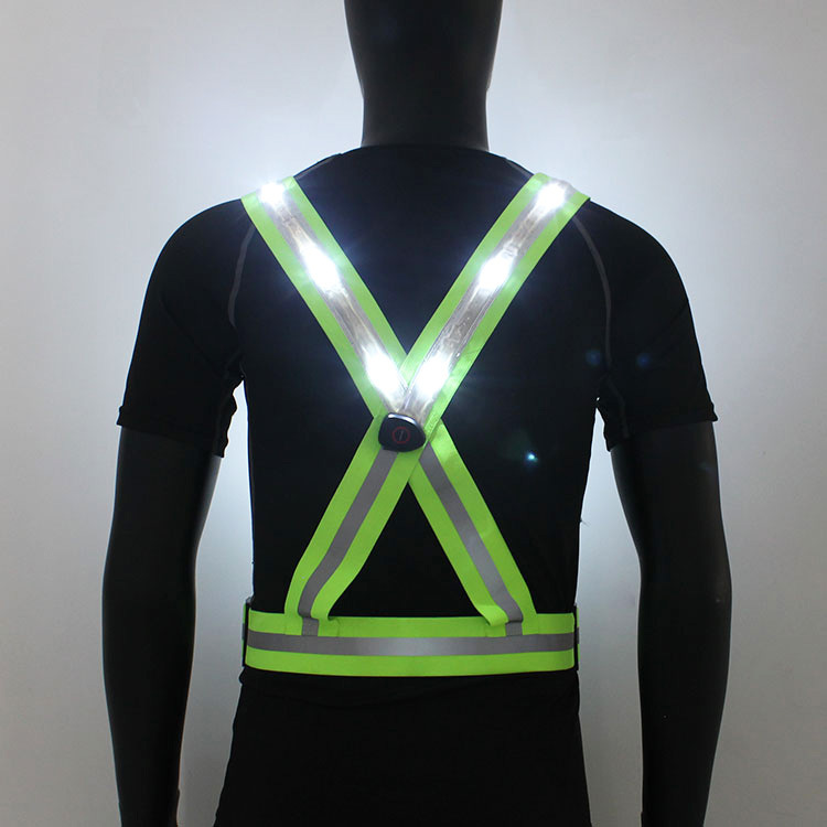 led充电发光背心 usb反光背心 夜跑骑行夜间警示发光马甲反光背带