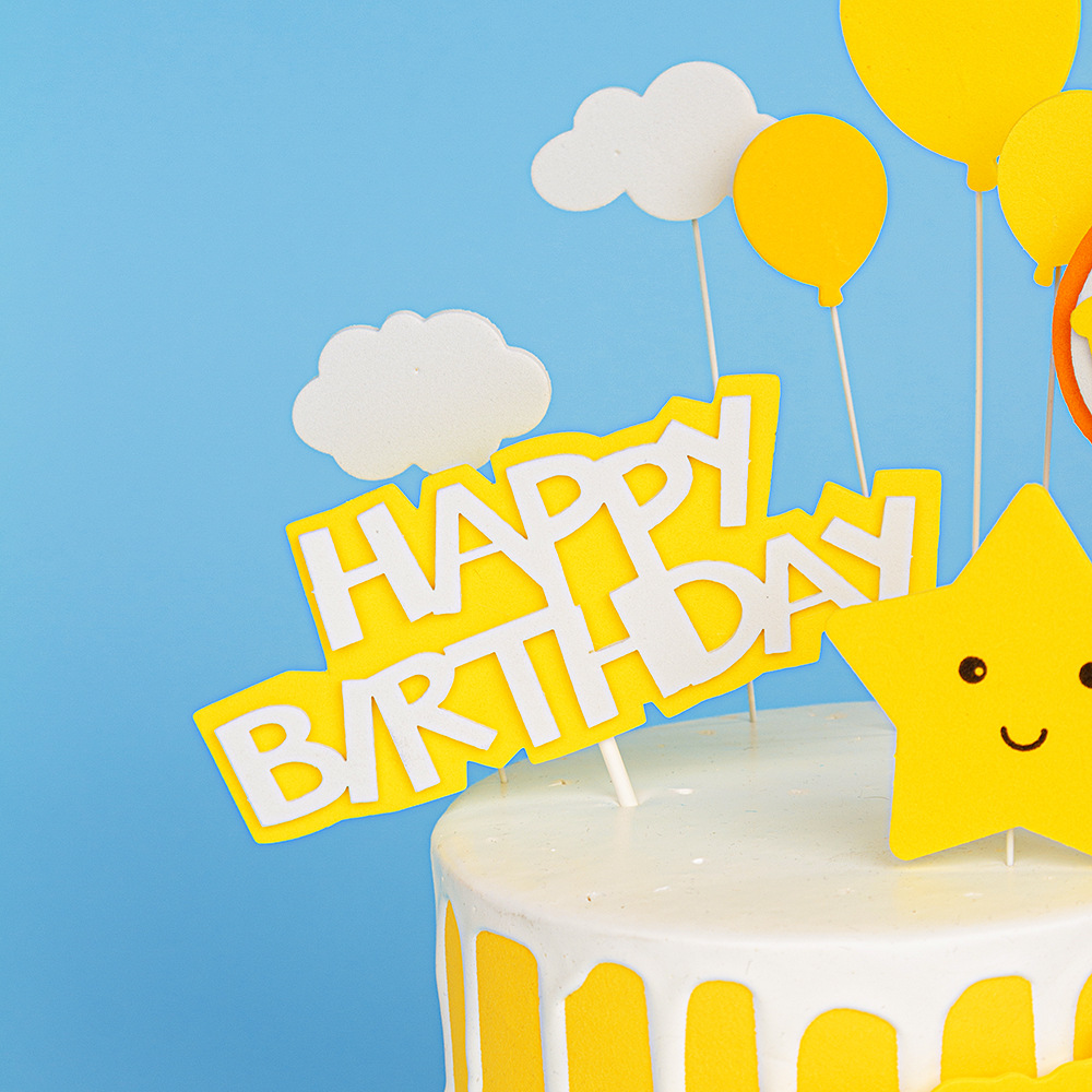 私房蛋糕装饰eva双层 happybirthdaybaby波点圆牌蛋糕装饰插牌