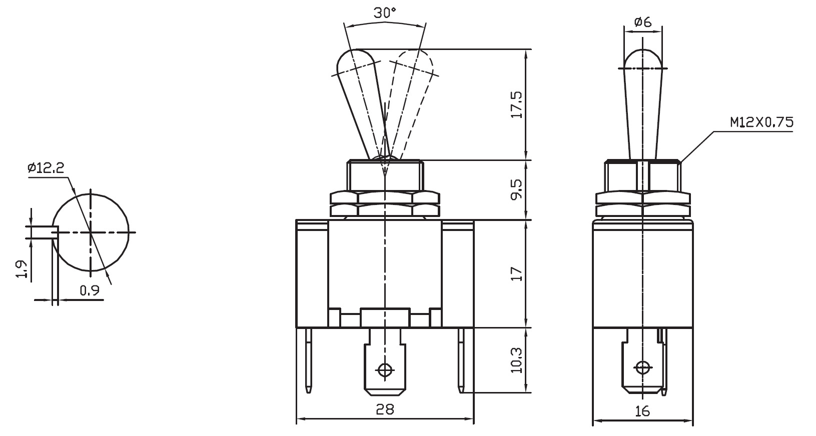 厂家供应kn3(a)-102p 3脚钮子开关 摇头开关 摇杆开关