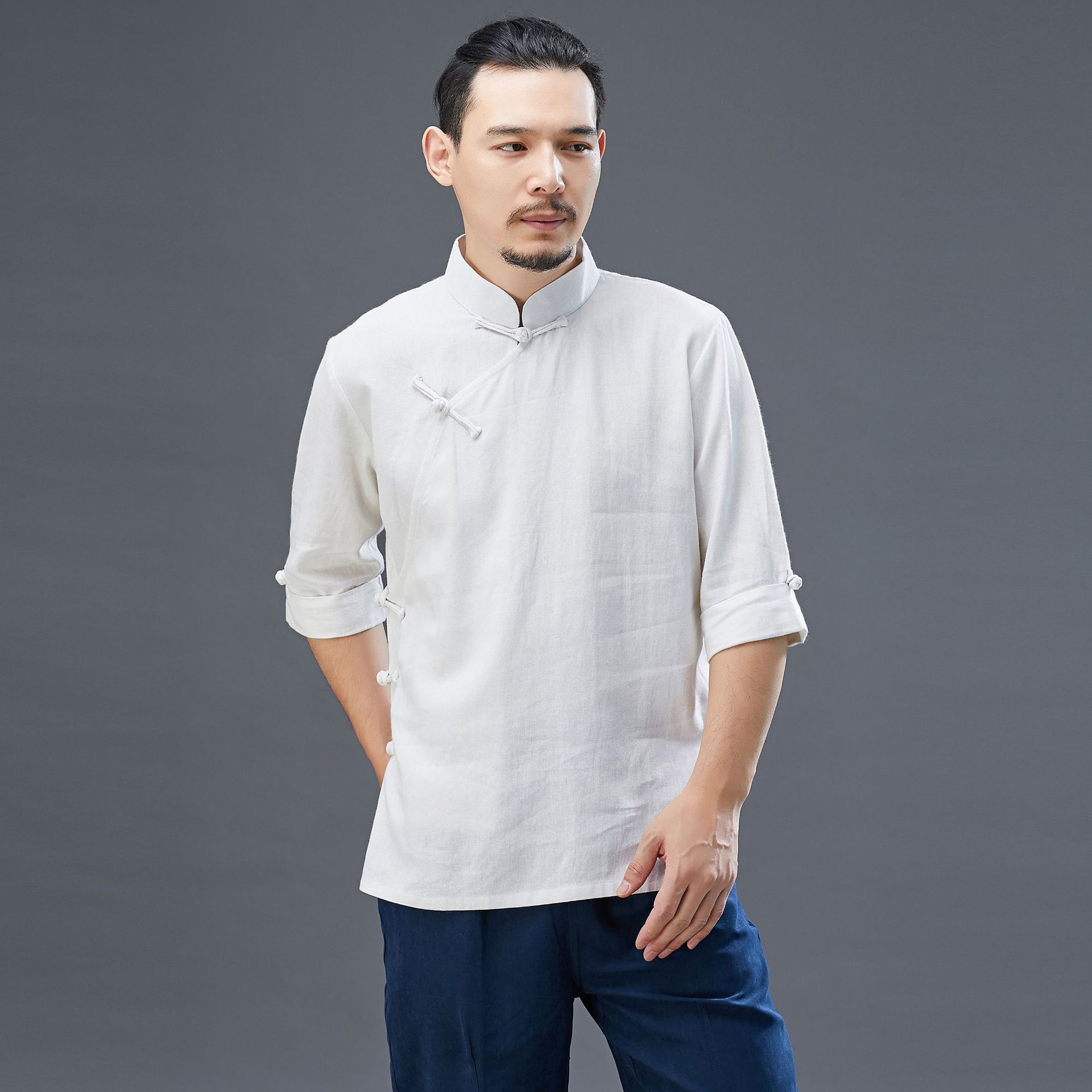 中国风t恤男短袖中式斜襟立领汉服唐装男夏天薄款宽松棉麻半袖男