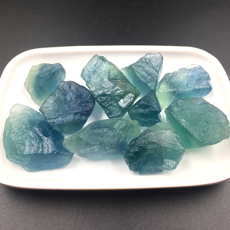 蓝绿色萤石摆件矿石矿物晶体毛料能量石香薰扩香石