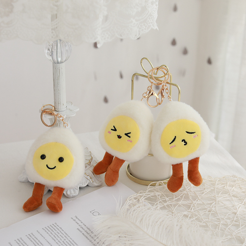 卡通可爱鸡蛋仔毛绒玩具表情鸡蛋汽车枕头头枕腰靠毛绒斜挎包挂件