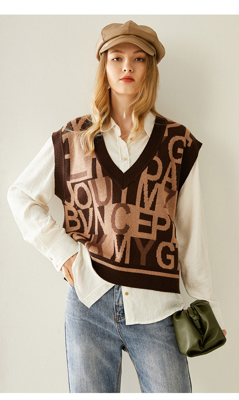 羊绒马甲女2020新款春装复古宽松外穿无袖套头v领马夹针织背心