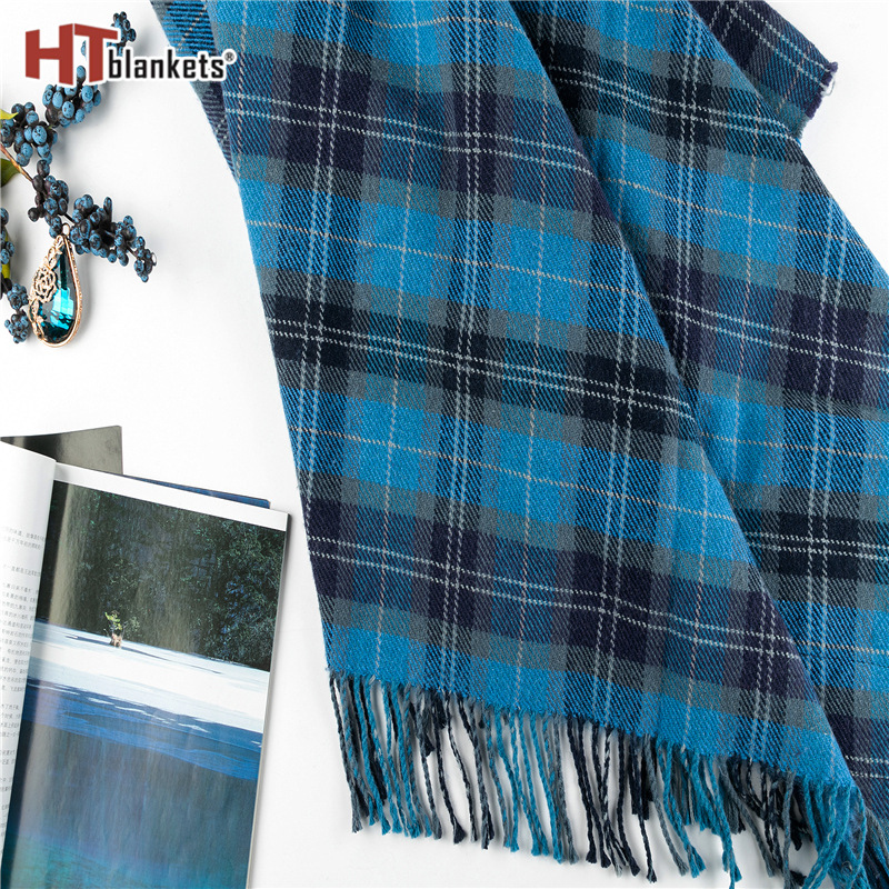 Autumn and Winter New Thickened Blue Plaid Scarf Shawl Sofa Blanket