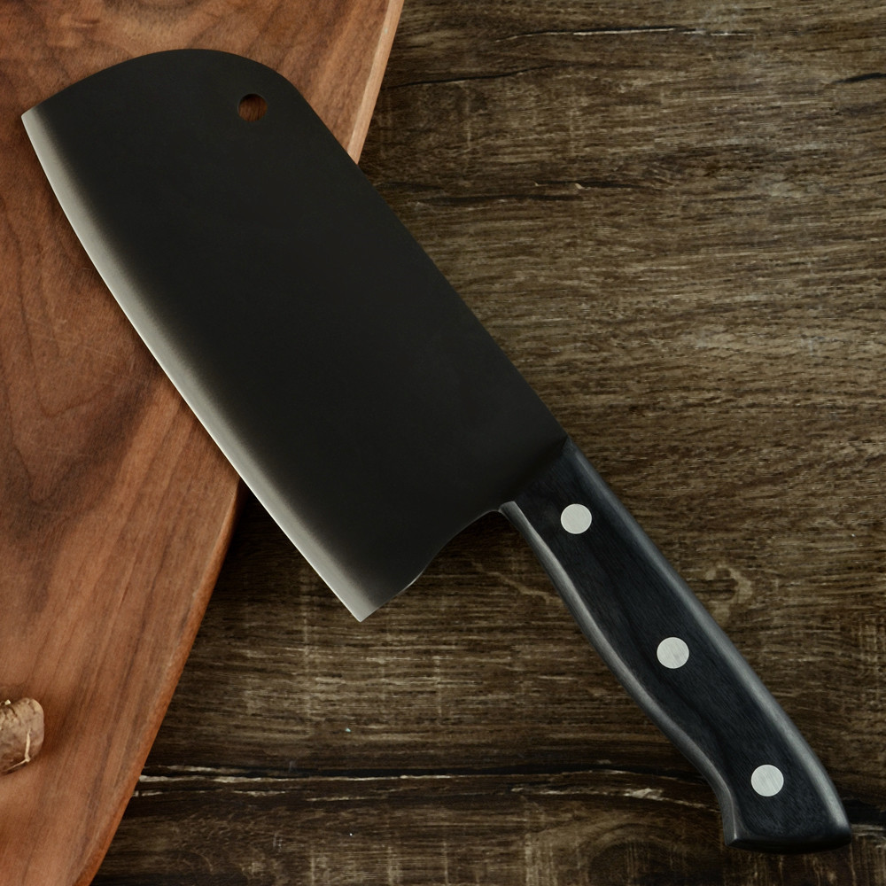 家用小菜刀 小手柄女士用厨刀 黑色氧化层片刀 圆圈挂孔厨房刀具