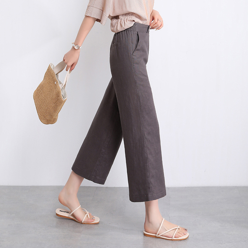 Linen Wide-Leg Pants Women's Spring and Summer New High Waist Drooping Cropped Pants Plump Girls Large Size Loose Cotton Linen Straight Pants