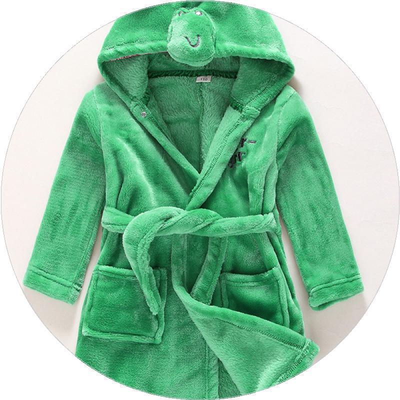 童装儿童浴袍睡袍秋冬款男童女童法兰绒中大童绿恐龙睡衣家居服
