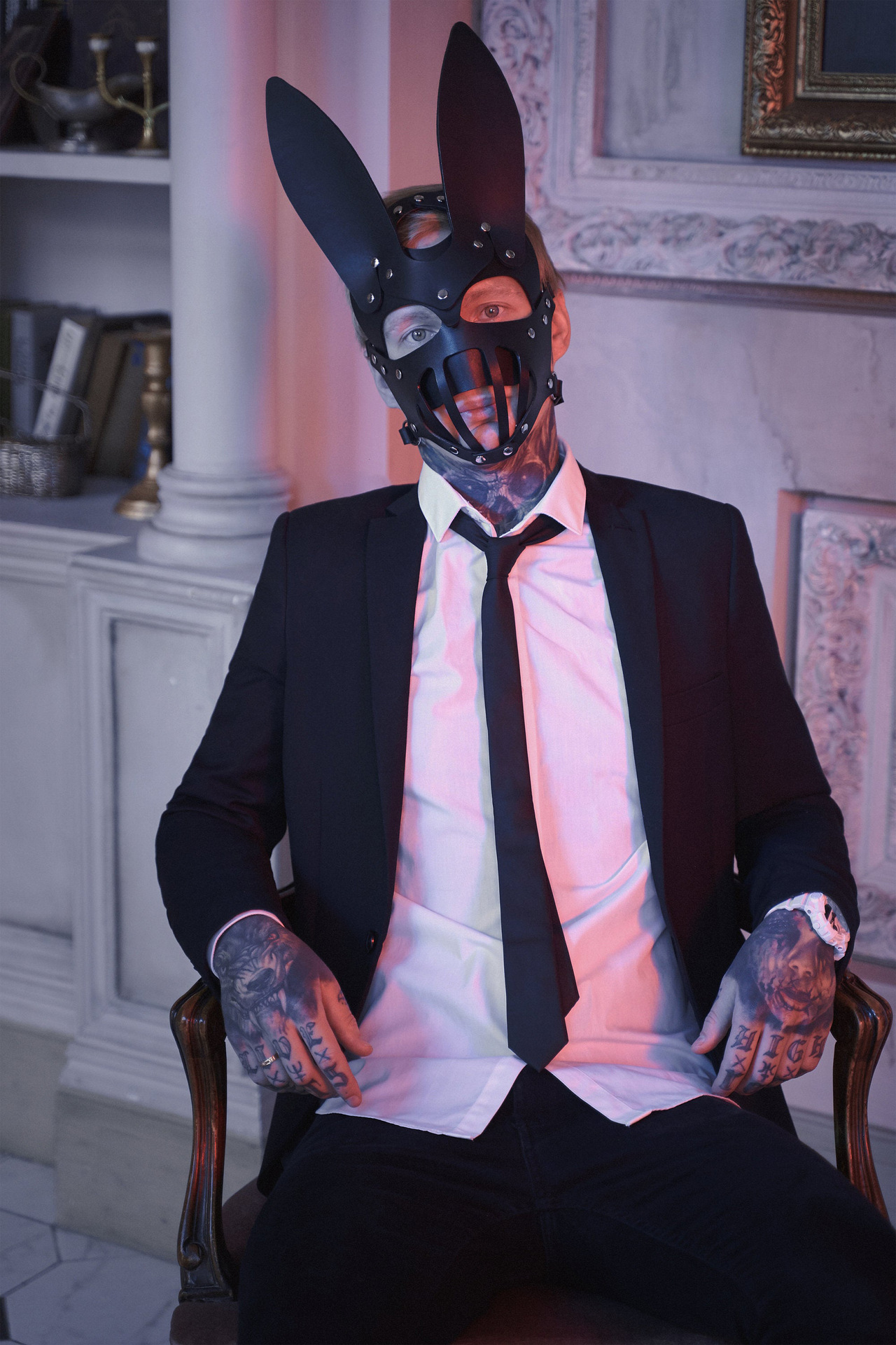 黑色诱惑兔子长耳朵眼罩sm面具情趣面罩男用器具男奴女奴遮脸面具