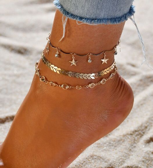 2020 New Seaside Beach Anklet Bohemian Style Five-Pointed Star Rhinestone Anklet 3-Piece Suit Female Anklet