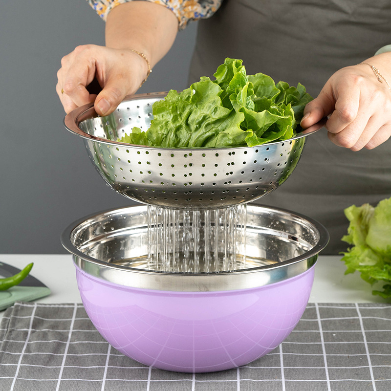 Hz70 Stainless Steel Color Soup Plate Thickened Heightening Salad Bowl Egg Pots Stirring Drain Beat Eggs Knead Dough Multi-Purpose Basin