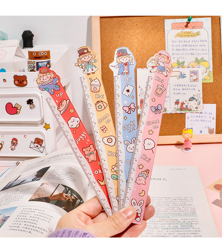 艺蓝卡通可爱直尺便携少女心尺子创意可拆卸学生文具刻度尺摆件