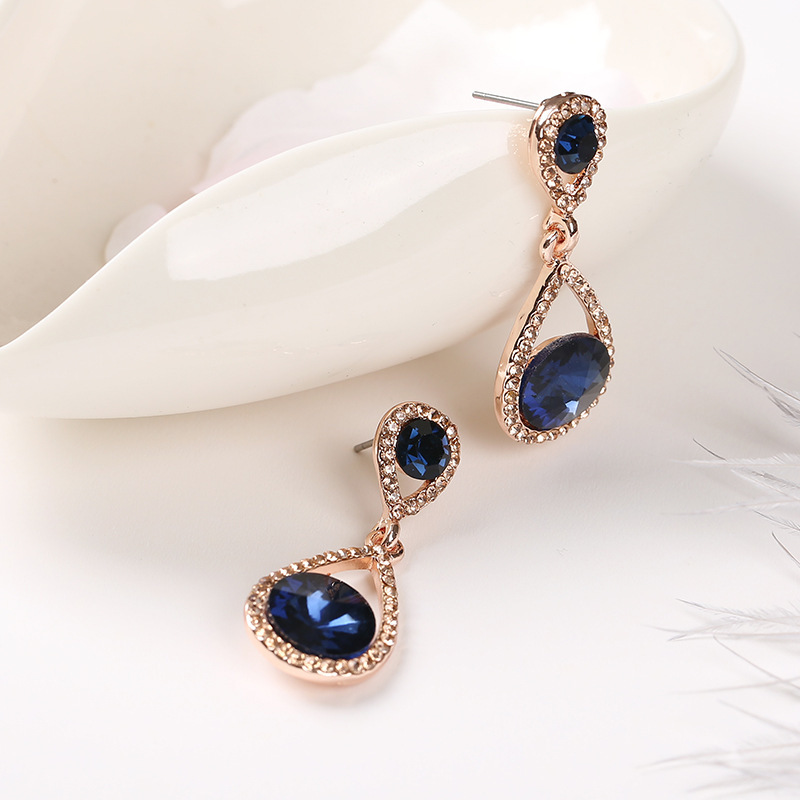 韩版新款水滴形耳钉 蓝宝石镶钻耳环高档甜美女式耳饰一件代发