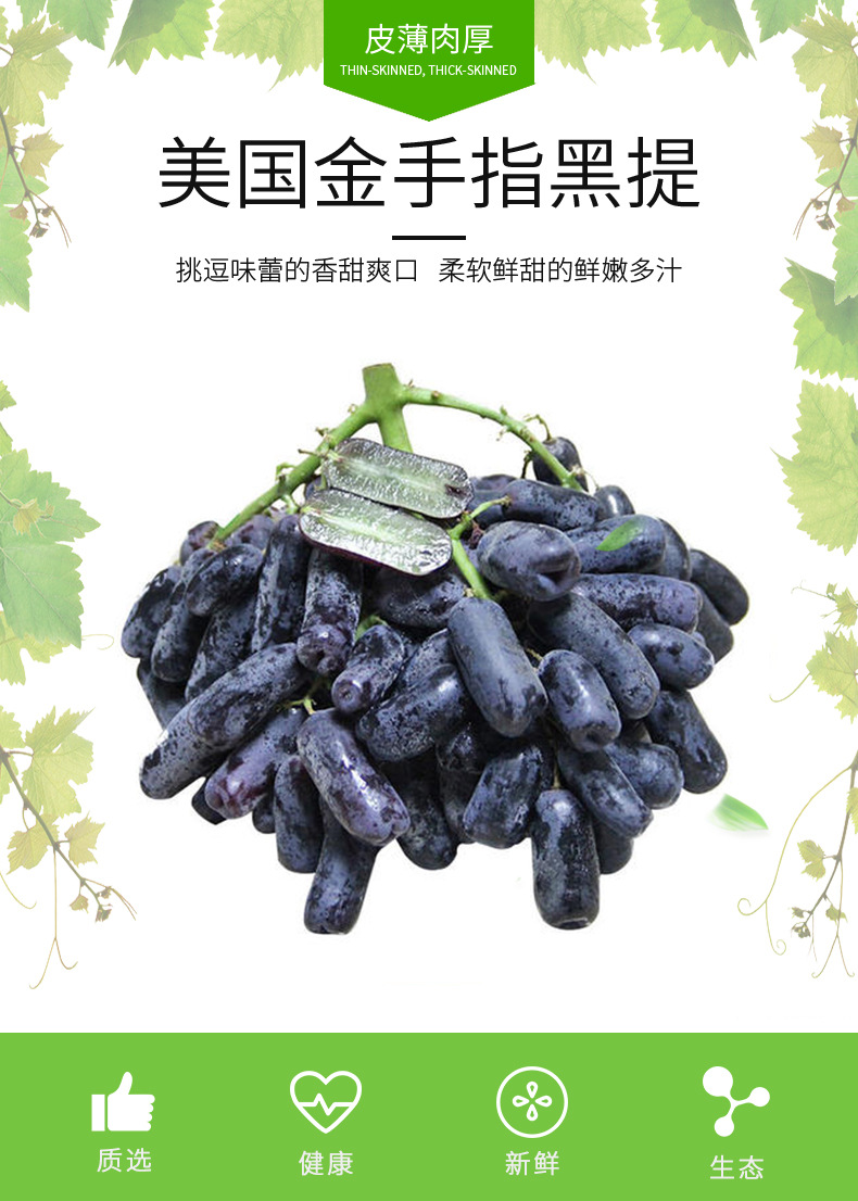 18斤一箱澳洲美国金手指黑提香甜可口广州水果黑提一件代发