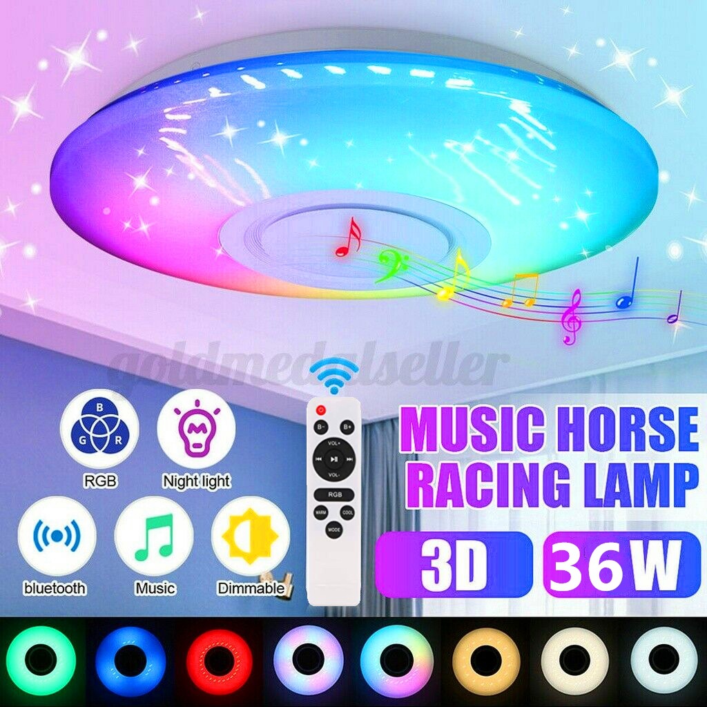 蓝牙音乐吸顶灯现代简约3d灯罩炫彩追光led卧室智能客厅灯具跨境