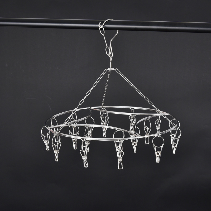 量大从优实心圆形晾衣架4mm加粗金钱圆20夹不锈钢多夹子晾袜架