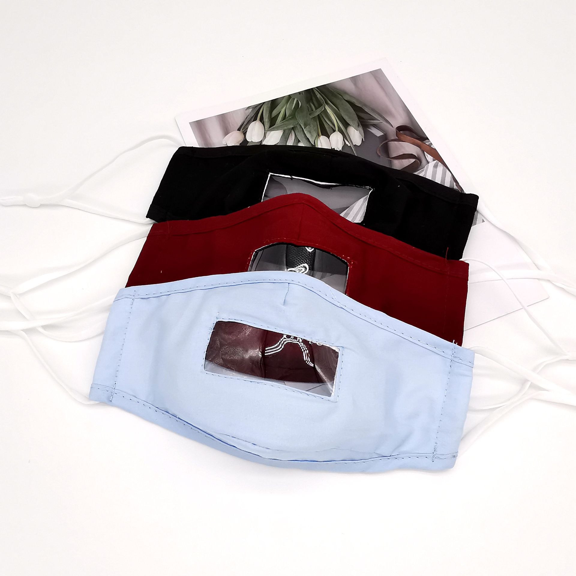 厂家外贸mask唇语口罩可透视聋哑人棉布防护防尘面罩纯色成人儿童