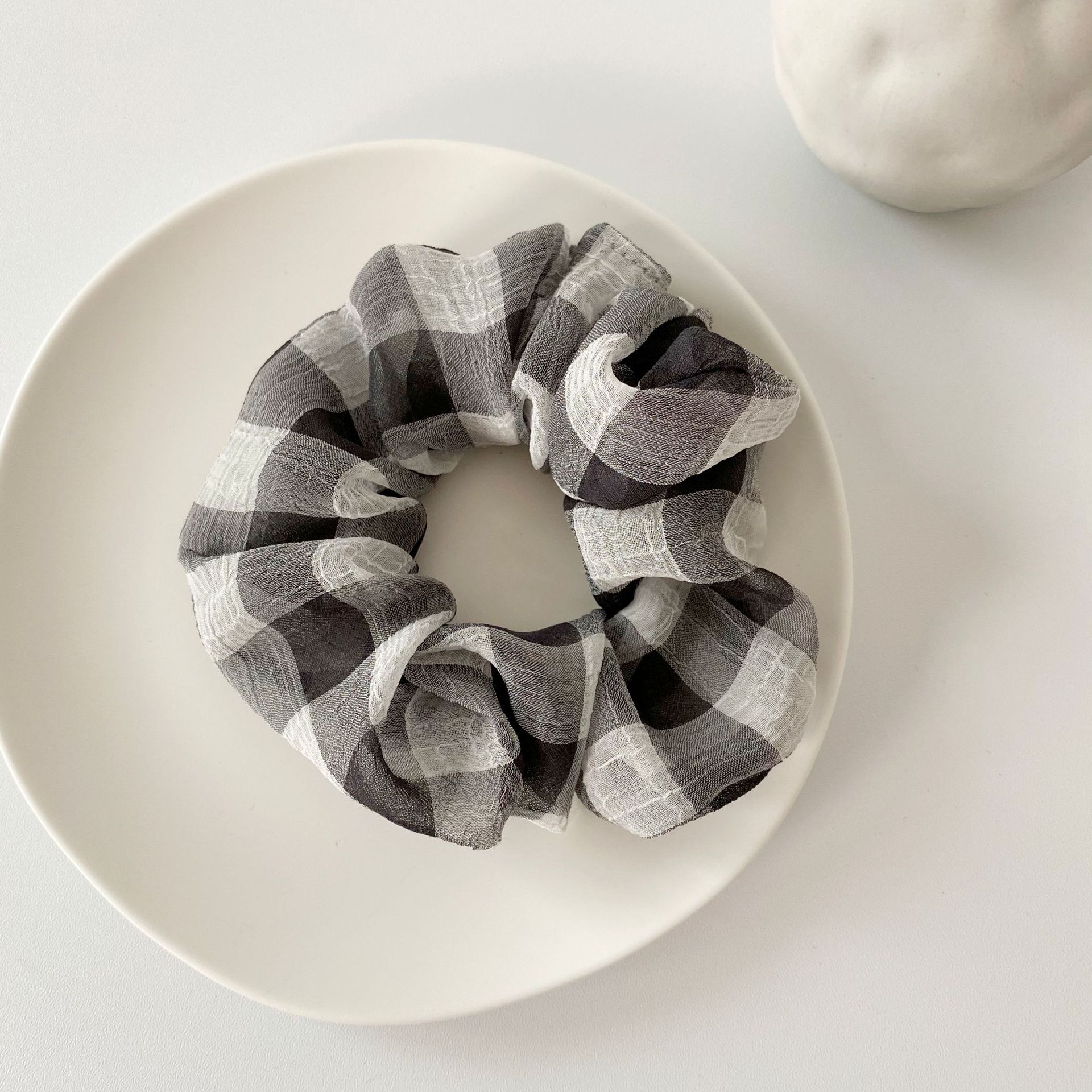 大肠发圈正品格子雪纺布料发带发绳皮筋细网纱大格子大肠圈