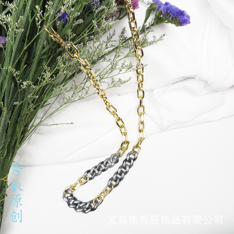 New Fashion All-Match Acrylic Mixed Gold Handmade Chain Women's Bag Sholder Bag Metal Accessories Single Shoulder Strap