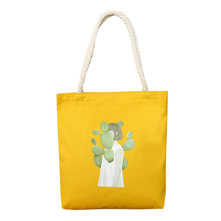 简单简约棉绳手提袋定做帆布袋可爱图案logo定做棉布帆布环保袋