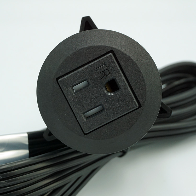 嵌入式办公一位美规三孔插头圆形带螺牙美标带线插座美式家具插座