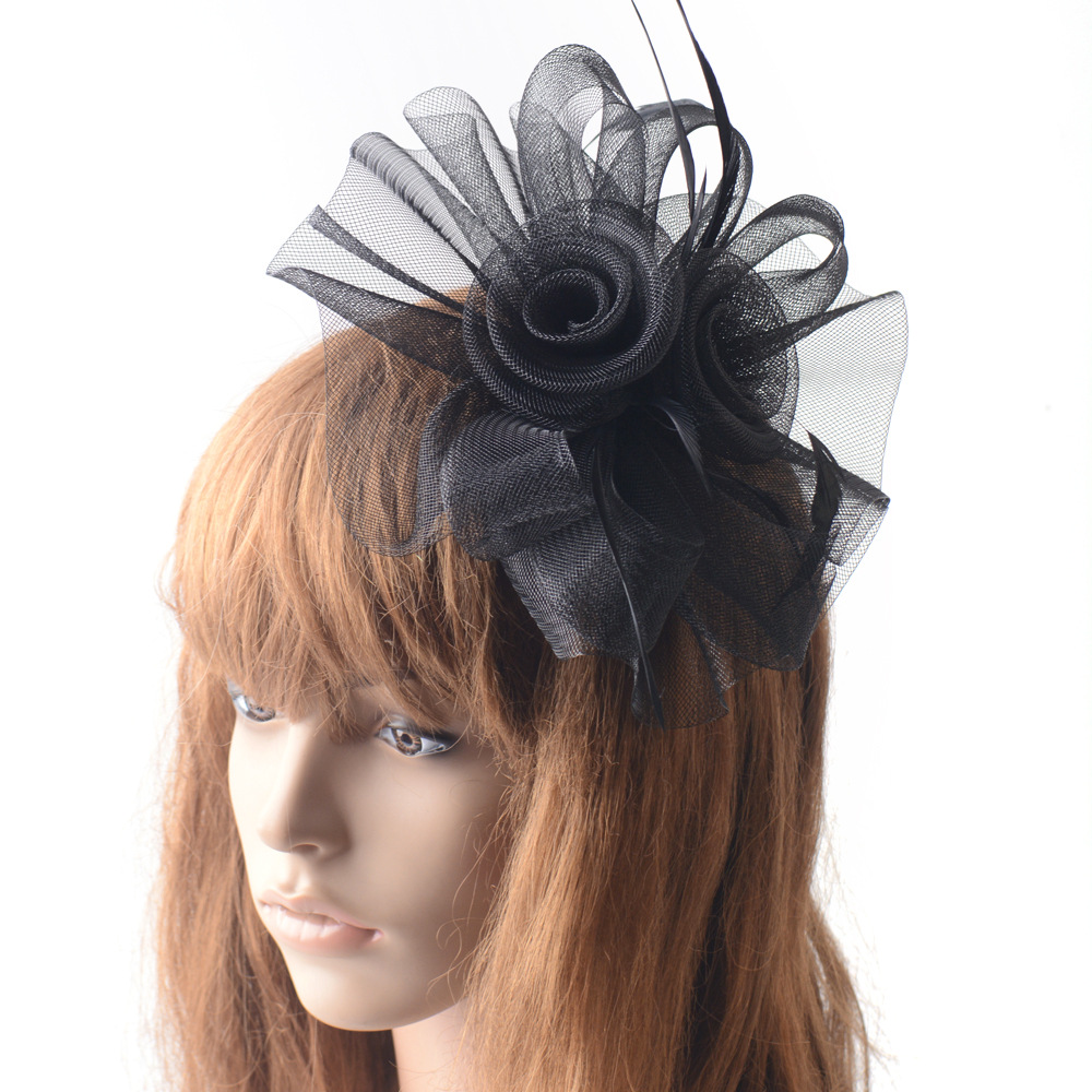 厂家批发新娘网纱羽毛头饰婚纱礼服配饰走秀造型头花影楼写真发饰