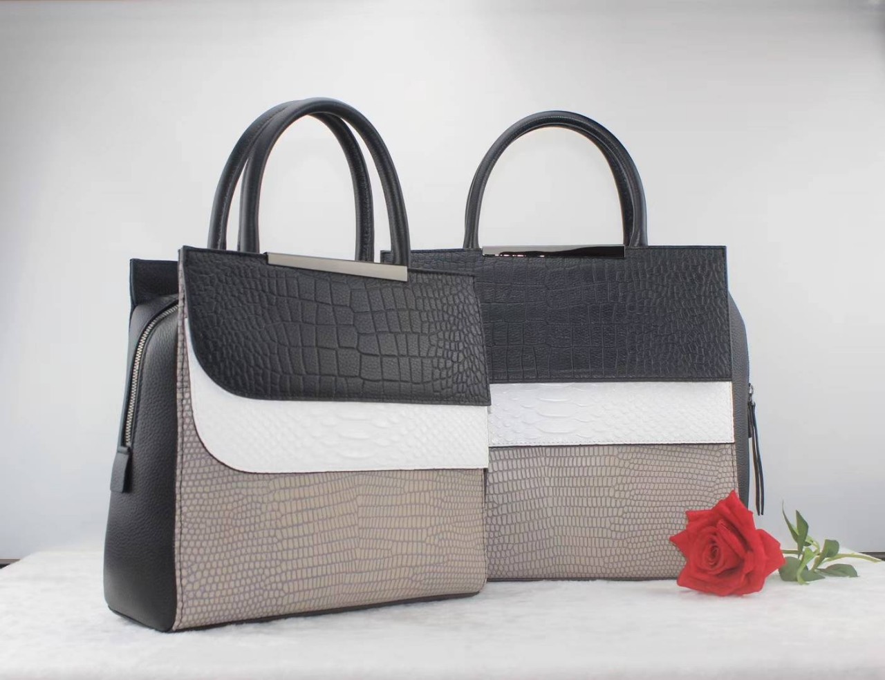 gfg头层牛皮蜥蜴纹高级写字楼撞色商务女包