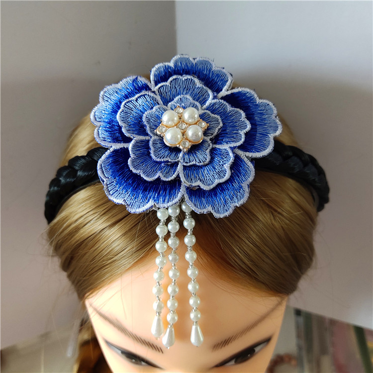 韩国新款朝鲜族韩服头饰发箍绣花彩色水钻款发饰大花民族舞蹈配饰