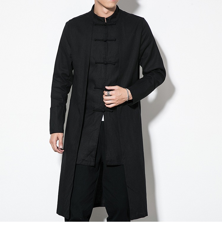 中国风复古男装中式长衫汉服男古风长袍外套亚麻长袖青年唐装古装