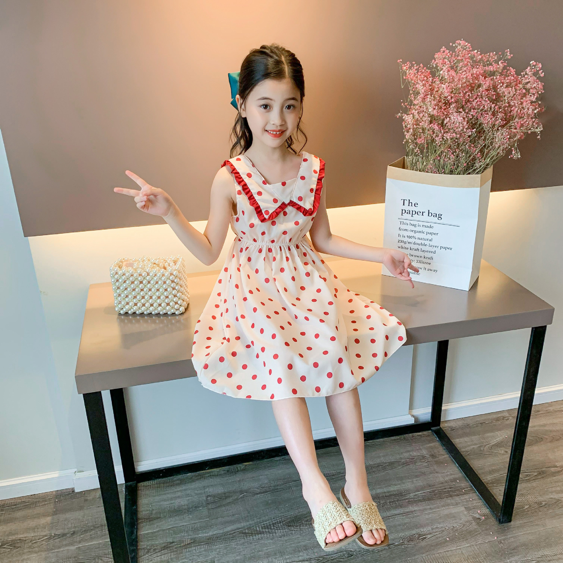 童装女童2022新款红点花边连衣裙时尚网红连衣裙中大童公主裙夏款