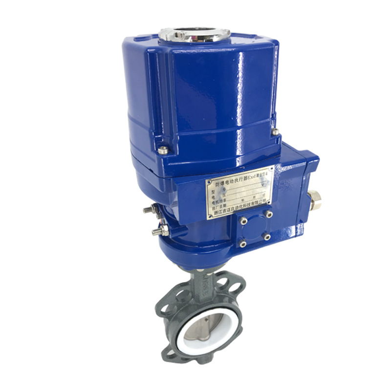 电动防爆蝶阀铸铁对夹式软密封开关阀调节型橡胶四氟不锈钢d971x
