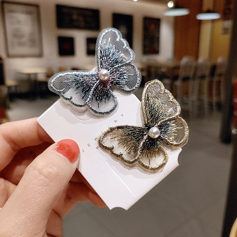 蝴蝶发夹温精灵同款发饰韩国ins头饰少女边夹复古刺绣刘海发卡子