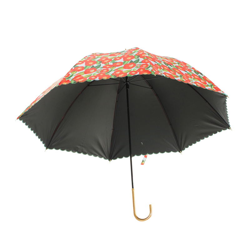 Korean Style Floral Embroidery Sun Umbrella Black Glue Full Shading Digital Printing Logo Flower Straight Rod Long Umbrella Sun Protection Sunshade Umbrella