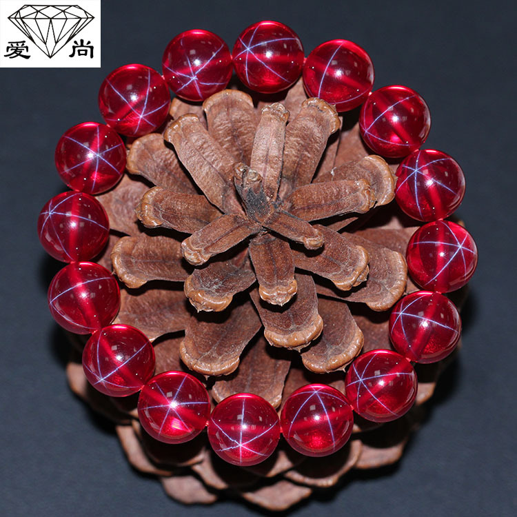 12mm星光红宝圆珠手串手链16颗一串六射星效应硬度高送礼佳品