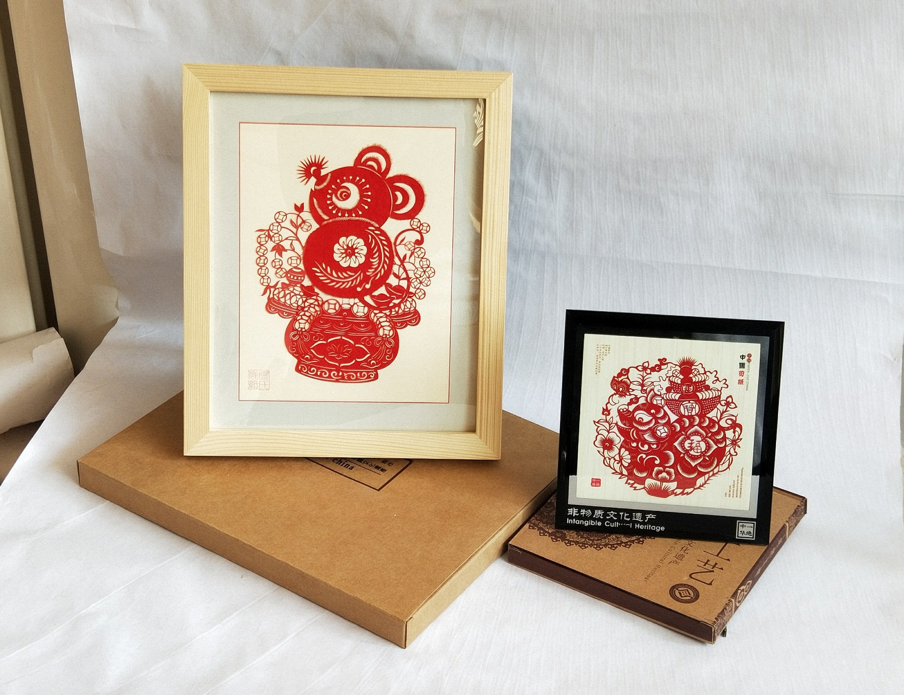 生肖剪纸玻璃 实木 摆件 蔚县民间手工剪纸 十二生肖剪纸画装裱