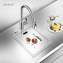 阿萨斯304不锈钢厨房手工水槽带盖板隐藏式洗菜盆小水池单槽套餐