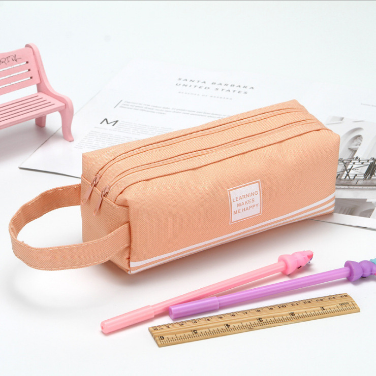 Double Layer Oxford Fabric Pencil Bag Korean Style Simple Large Capacity Double Pull Pencil Case Primary School Student Portable Zipper Portable Stationery Case