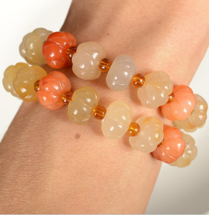 直供玉石a货金丝玉福瓜手链 支持鉴定 新疆金丝玉南瓜珠手串