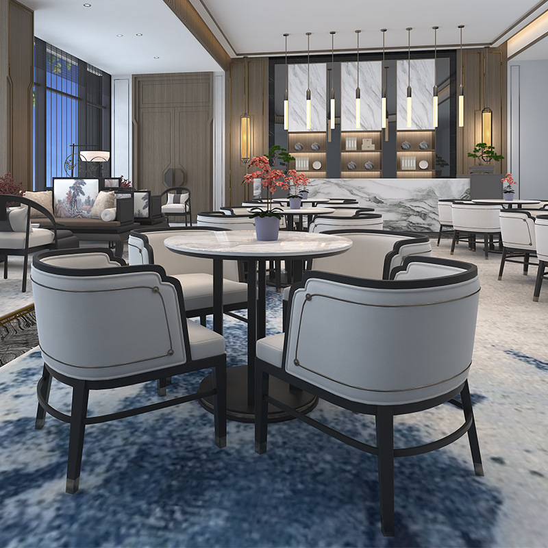 新中式售楼处布艺卡座沙发酒店洽谈区接待软装家具茶楼实木沙发